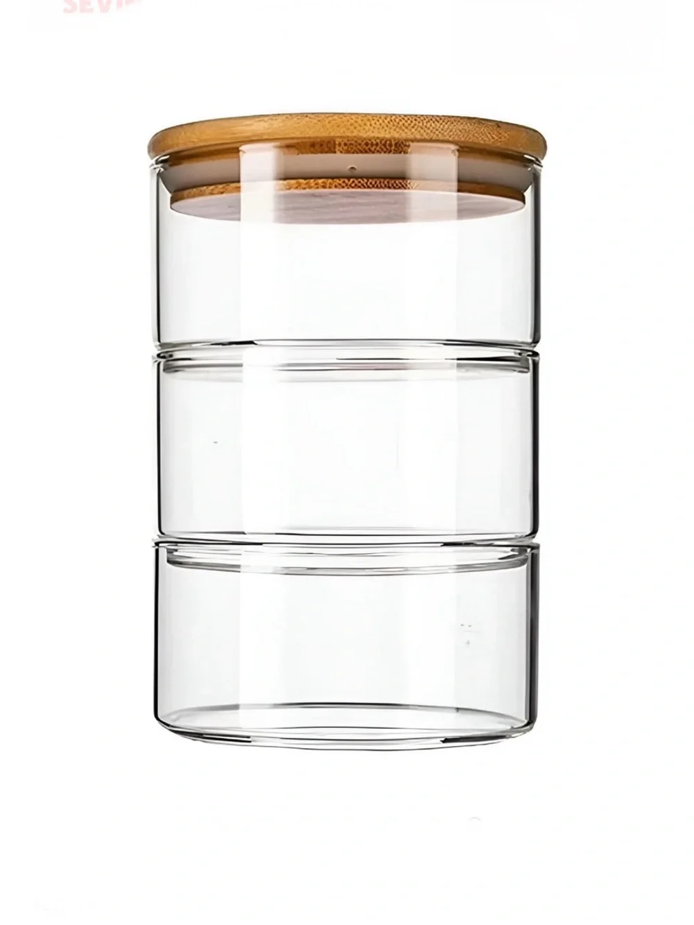 New!! Oasis Home 3-tier stacking glass canister set with a decorative bamboo lid